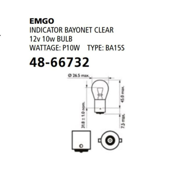 Emgo Globe 12V 10W BAU15S