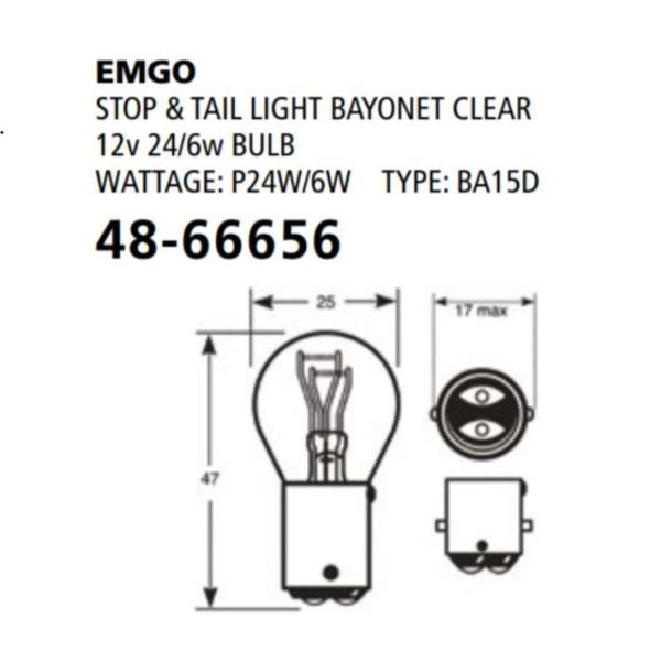 Emgo Globe 12V 24/6W BA15DC