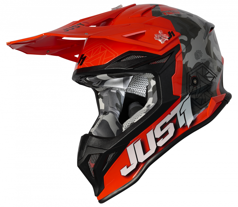 Just1 J39 Kinetic MX Helmet Camo Grey/Red/Fluo Orange