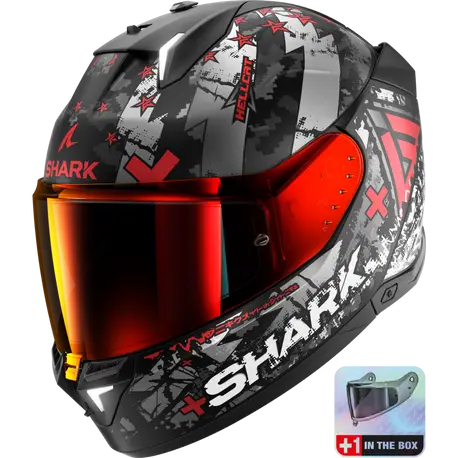 Shark Skwal i3 Full Face Helmet Hellcat KUR Matt Black/Grey/Red w Red Visor