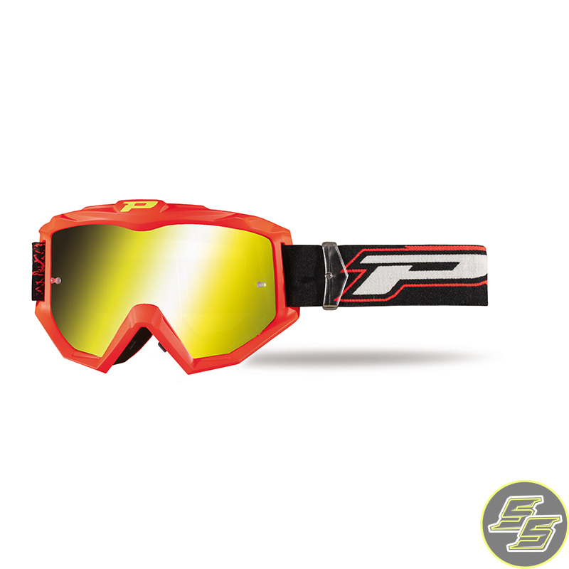 Progrip Goggle Shiny Side FL Red/Yellow w Mirror Lens