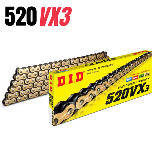 [DID-520VX3126GBZB] DID Chain 520 126L VX3 X-Ring Rivet Type ZB Gold/Black