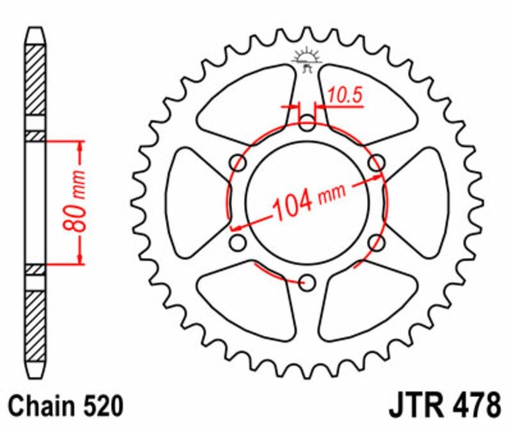 [JT-JTR478-46ZBK] JT Sprocket Rear JTR478 46T