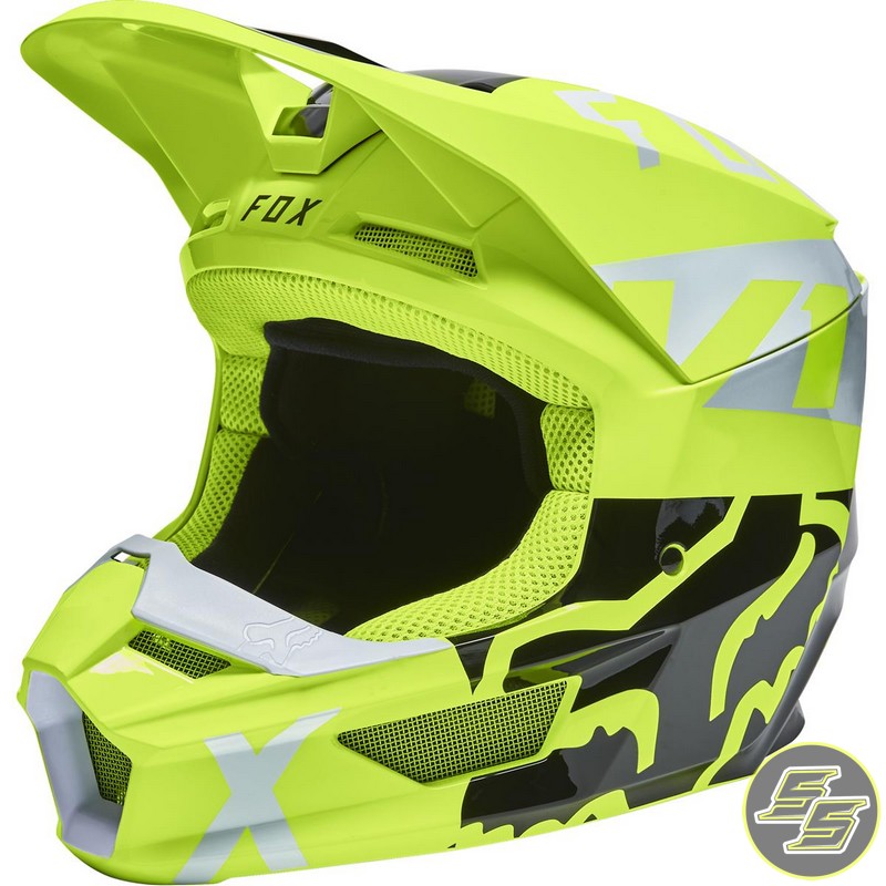 Fox V1 Skew MX Helmet Flo Yellow | Sprocket Sport