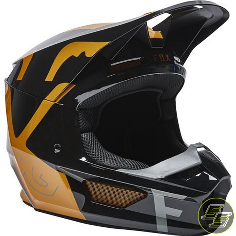 Fox V1 Skew MX Helmet Black/Gold | Sprocket Sport