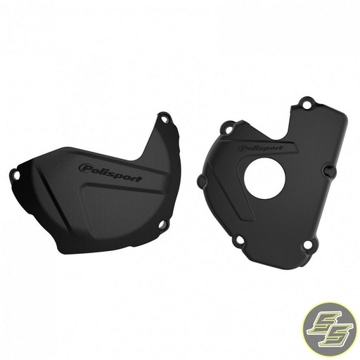 [POL-90951] Polisport Clutch & Ignition Cover Protector Kit Kawasaki KX250F '17-21 Black