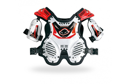 [UFO-PT02066-W] UFO MX Shock Wave Chest Protector Youth White/Red