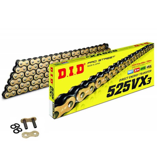 [DID-525VX3120GBZB] DID Chain 525 120L VX3 X-Ring Rivet Type ZB Gold/Black