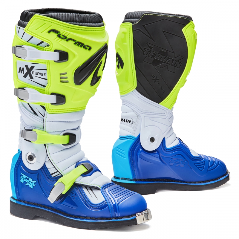 Forma Terrain TX MX Boots White Blue Flo Yellow Sprocket Sport