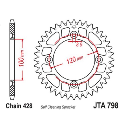 [JT-JTA798.48] JT Sprocket Rear JTA798 48T Racelite Aluminium
