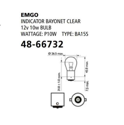 [EMG-48-66732] Emgo Globe 12V 10W BAU15S