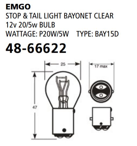 [EMG-48-66622] Emgo Globe 12V 20/5W Bayonet 15D