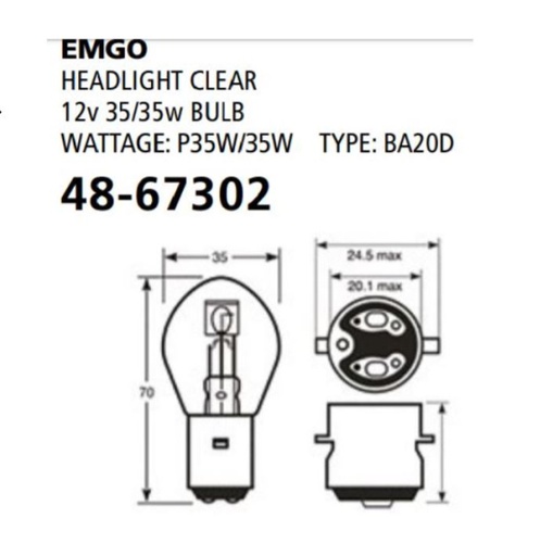 [EMG-48-67302] Emgo Globe 12V 35/35W S2 BA20D