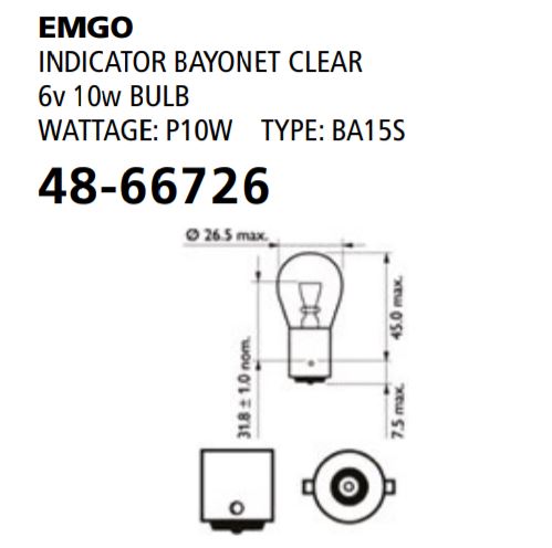 [EMG-48-66726] Emgo Globe 6V 10W BA15S