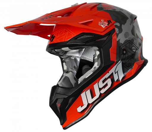 [J1-6063370151003] Just1 J39 Kinetic MX Helmet Camo Grey/Red/Fluo Orange