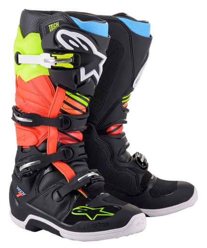 [ALP-2012014-1538] Alpinestars Tech 7 MX Boots Black/Yellow Fluo/Red Fluo/Light Blue